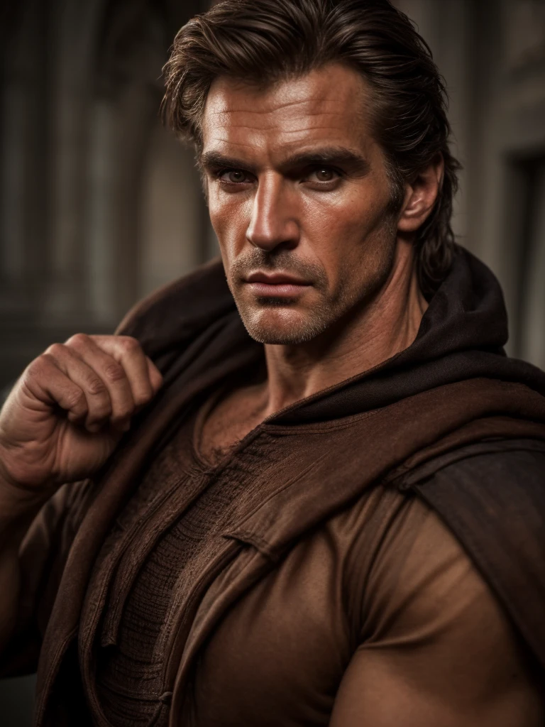 hair, portrait of a ruggedly handsome assassin, muscular, half body, masculine, mature, Retrato de un joven, Muscular very handsome and attractive assassin men, A 40 years old male, Retrato de un joven, real, ( Man in the real ), beautiful detailed eyes, extremely detailed eyes and face, assassin outfit, assassin gear, assassin pose, assassin action, white and moody atmosphere, dramatic lighting, cinematic, fantasy, highly detailed, intricate, digital art, concept art, hyper realistic, 8k, ultra-detailed, masterpiece, photorealistic, professional, dramatic colors, chiaroscuro lighting