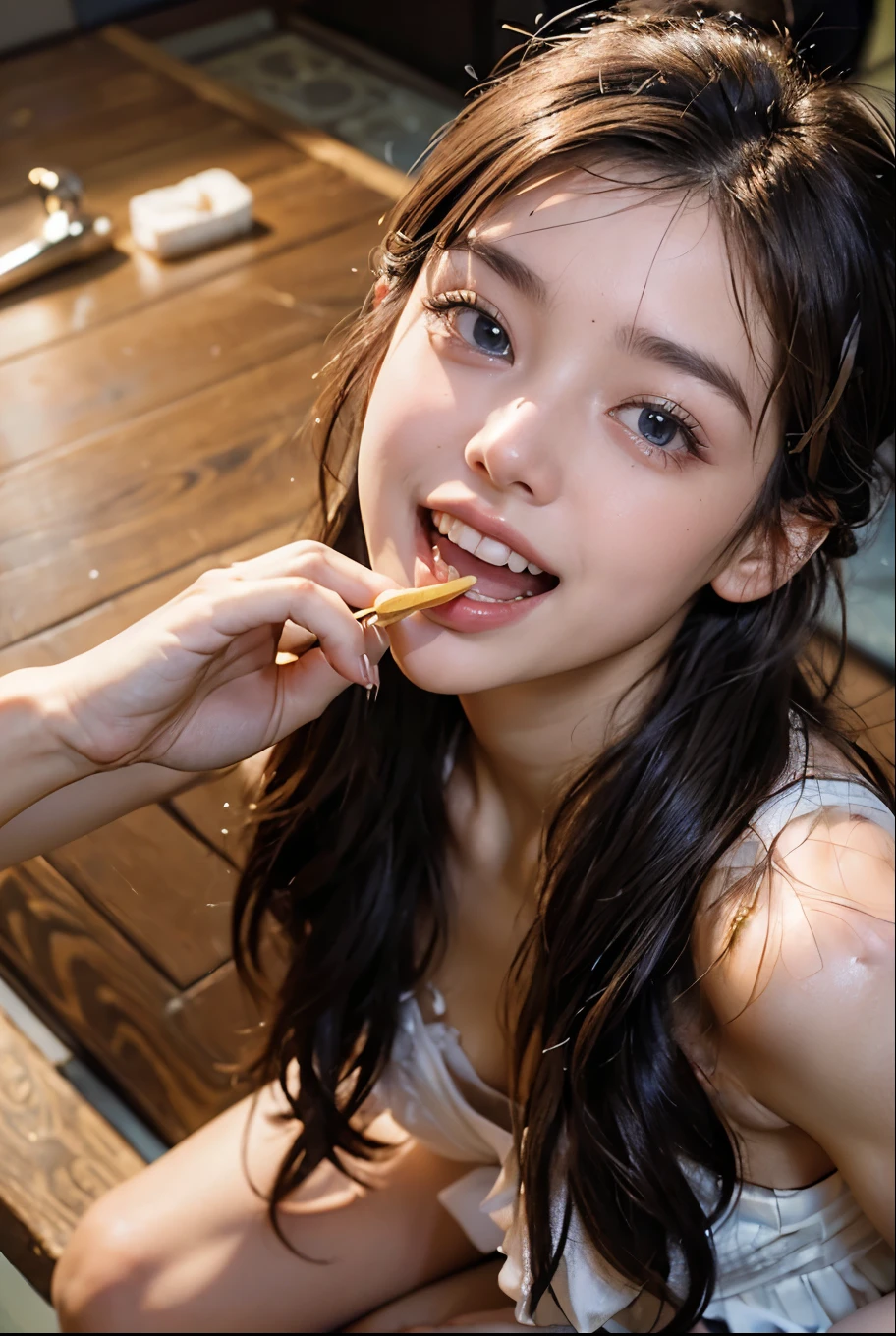 ((Best Quality, 8K, Masterpiece: 1.3)), Sharp: 1.2, Perfect Body Beauty: 1.4, Slim Abs: 1.2, ((Layered Hairstyle, Big Breasts: 1.2)), ( Wet white button long shirt: 1.1), ((masterpiece)), top quality, extremely detailed, gorgeous artwork, freckles, blush, staring at the audience, splash, wet, ((milk)), ((1 flexible girl)) white liquid on face, tongue sticking out of white liquid, wet body: 1.5, highly detailed face and skin texture, detailed eyes, double eyelids, bathtub, girl sucking in the bathtub, (((masterpiece)), top quality, extremely detailed, gorgeous art