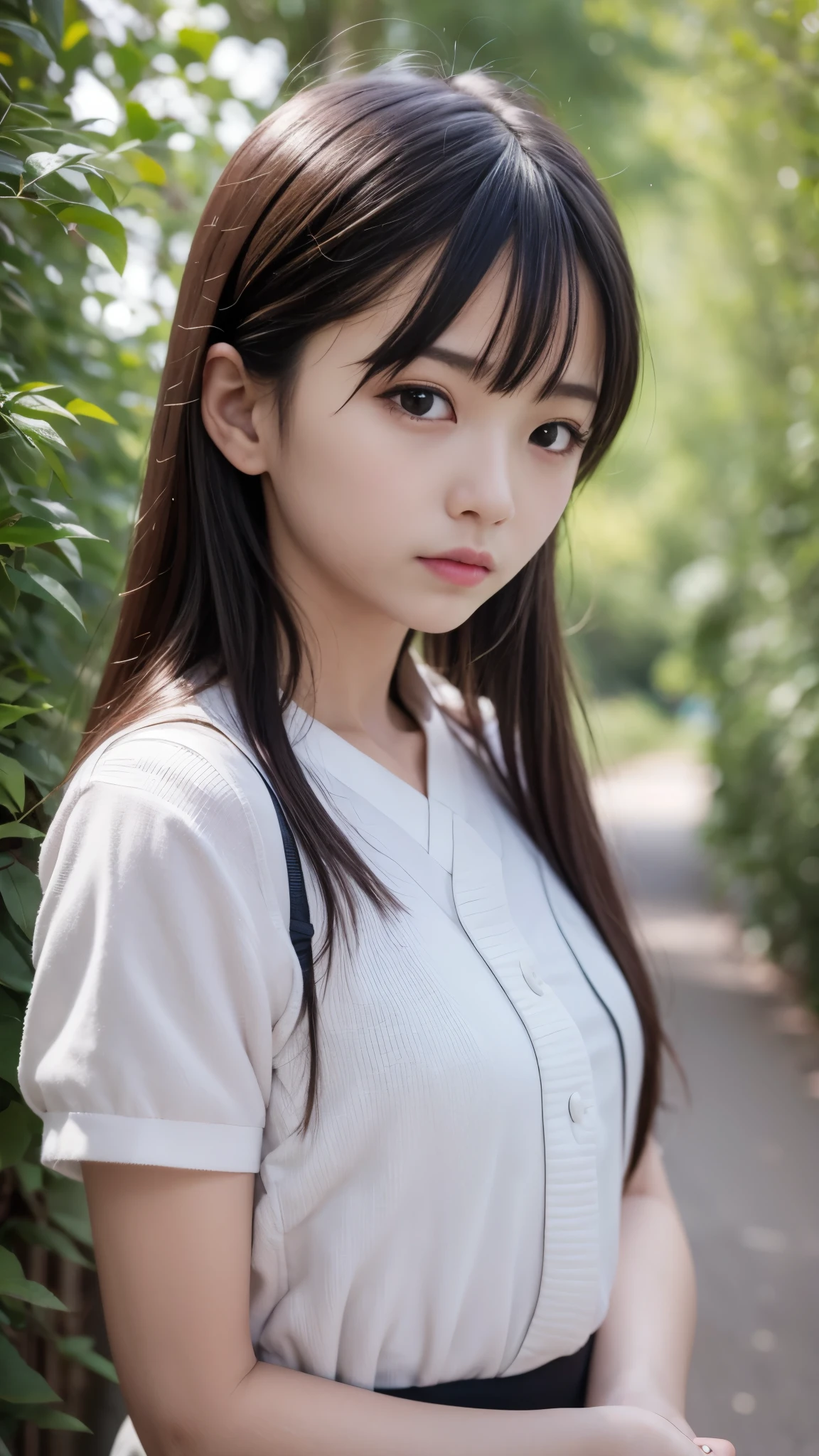 (masutepiece, Best Quality:1.5), 8K, 16year old, 85 mm, Official art, Raw photo, absurderes, violaceaess, gardeniass, Upper body, close up, Solo, Delicate girl, China dress, Street, Bokeh background, Looking at Viewer, natural, Candid, (Summer, Standing, sideshot:0.6), Sharp Focus, face lights, Eyes and faces with detailed