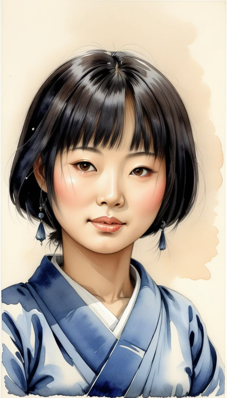 watercolor sketch of a 2 Japanese woman, illustration by Jean-Pierre Gibrat ,kodew