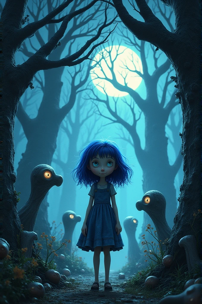 Make Coraline with a horrifying and powerful transformation, referring to her story, com características e detalhes referring to her story e a outra mãe