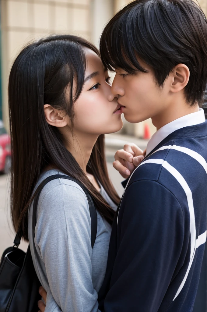 elementary student　a couple　the kiss