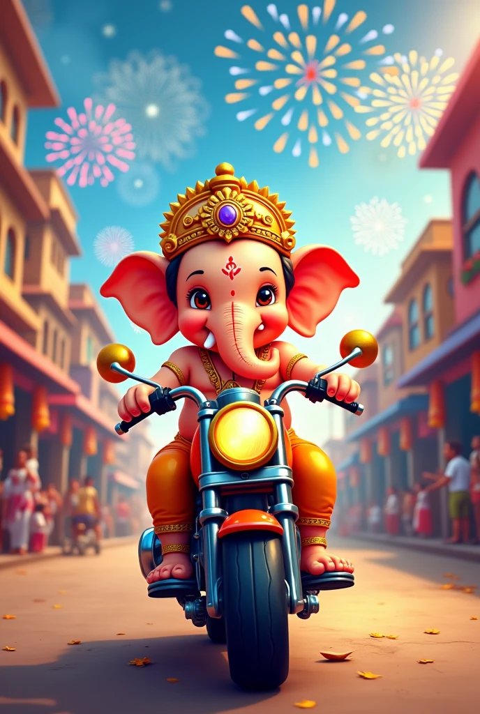 Lord ganesha with mouse riding on bullet