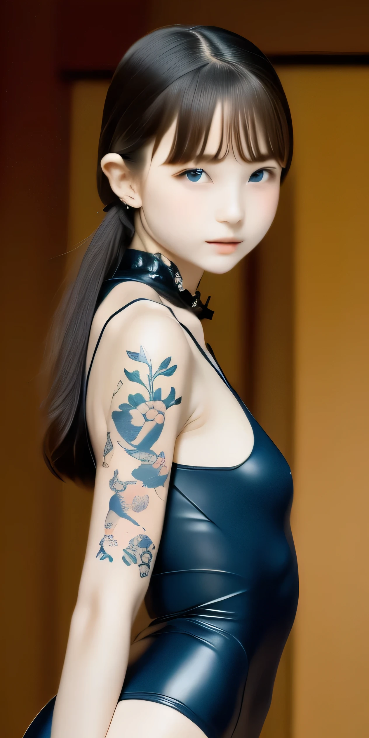 (Browsing Caution:1.3)、Earrings、((tattoo:1.3))、(Roses are not displayed on anything other than tattoos.:1.0)、(Gothic Punk, The sexiest, The most obscene design, And the most obvious one is, Tight and immoral leather fashion.:1.2), ((One Japanese  junior high school girl, :1.1)), alone,、Highest quality, Realistic, Super delicate illustration, Beautiful and charming girl,(petite and slender body:1.3),One Girl, Girl Photos, Full body shot up to the butt,(large symmetrical eyes:1.2)、 Beautiful Blue Eyes,ear nipple ring、(Jewelry Hair Accessories:1.0)、Jewels encrusted on clothing、(Young, cute and innocent face:1.0)、(Very small beautiful breasts:1.5)、(Beautiful five-fingered hands with clear contours:1.1)、Focus on the face、(The sexiest, Obscene and immoral atmosphere:1.3)、(Perfect Anatomy:1.2)、(Youngest slutty prostitute has rough sex with male client:1.3)、