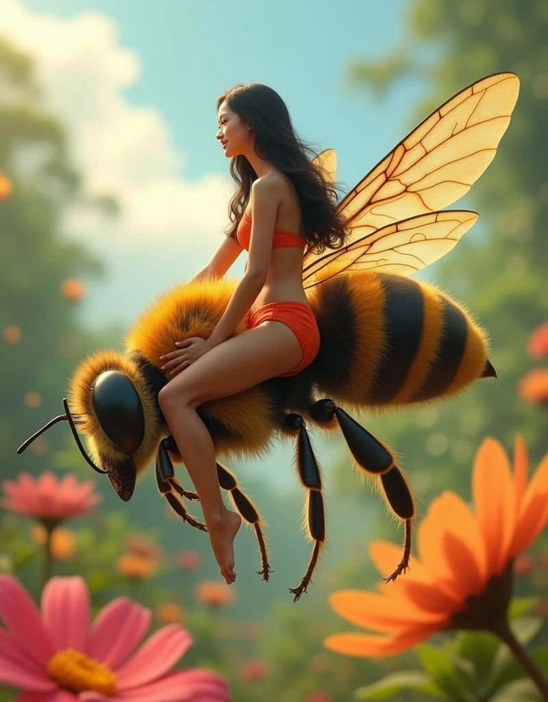 Male bee and queen bee mating in the hive with non-realistic hentai manga drawing style