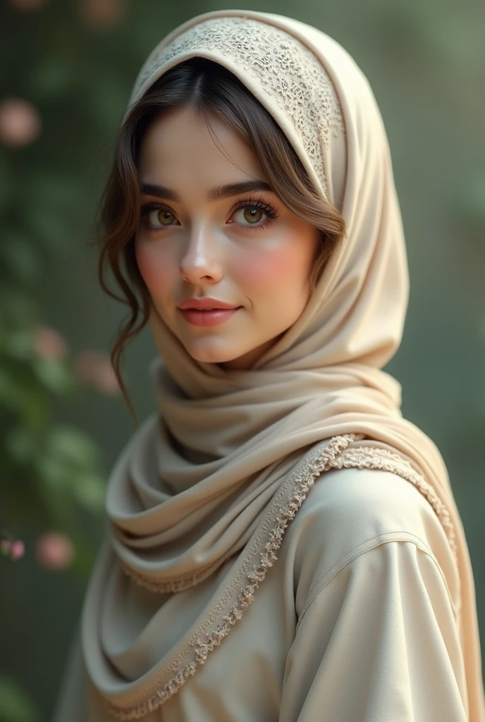 a woman wearing a hijab, nude body, detailed facial features, beautiful detailed eyes, beautiful detailed lips, extremely detailed face, long eyelashes, photorealistic, 8k, ultra-detailed, high quality, hyper realistic, dramatic lighting, cinematic, warm colors, soft focus, dramatic pose, elegant, mysterious, sensual