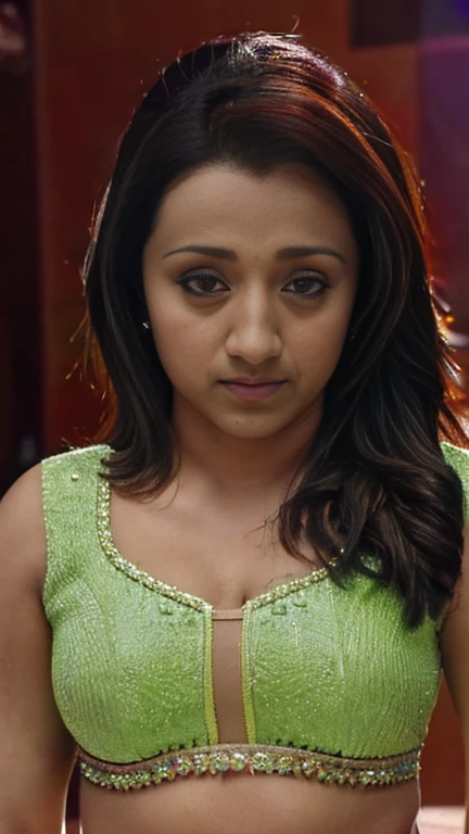 Arraffed indian woman, (close up potrait ), (big cheeks, fleshy,) Trisha, milf,shaggy hair style, crop top,trisha krishnan, 30 year old average size woman,close up half body shot, ((photorealistic)), fleshy round navel,(close up),trisha krishnan,tkrs,trks, in bed