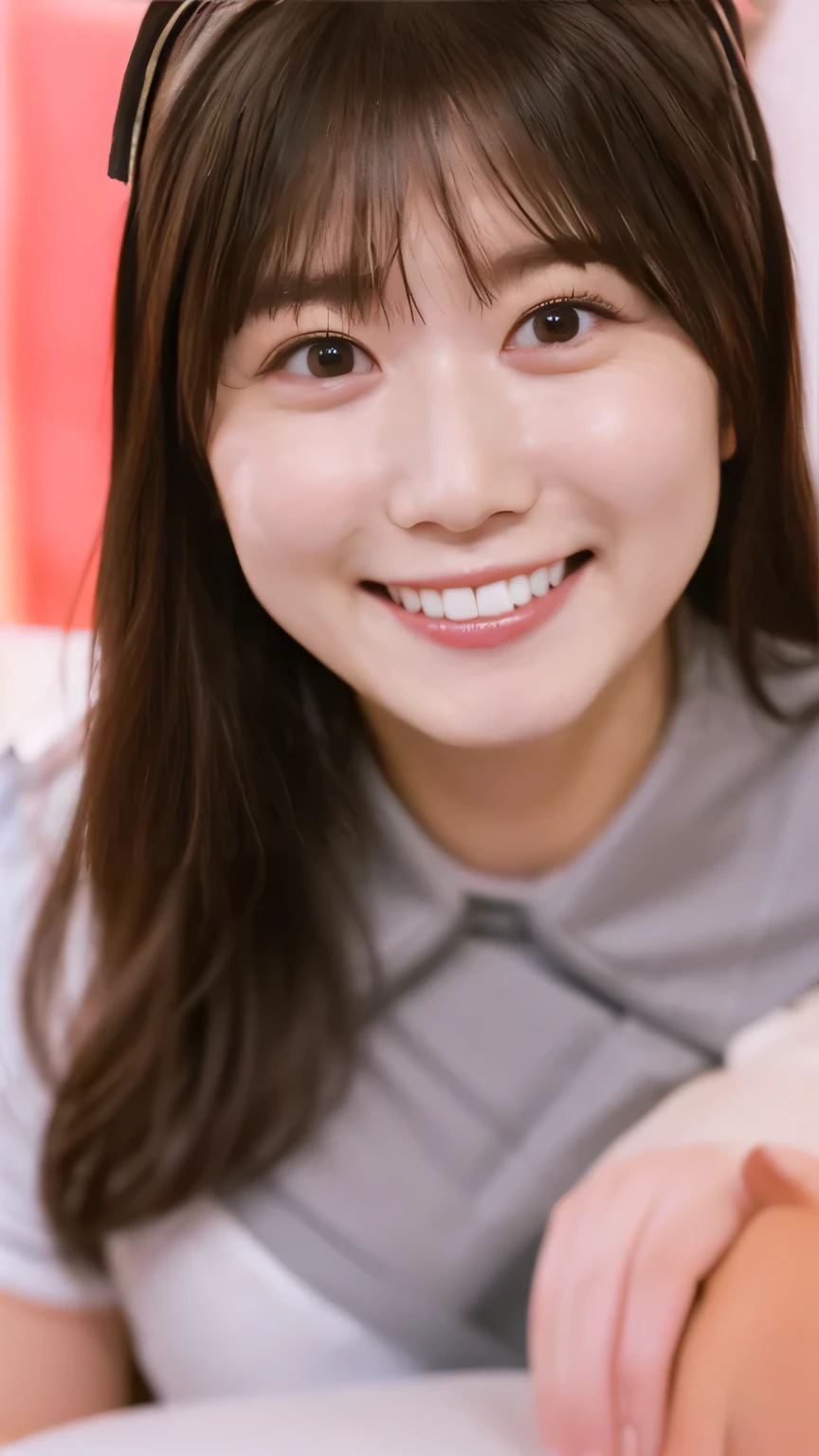 ((Highest quality、masterpiece、、Best image quality、Ultra-high resolution、Award-winning works)、((Girl in high school uniform:1.8))、(Accurate anatomy:1.1)、(On the bed、sit:1.8)、(smile:1.8、happy)、Spread your legs:1.7、Ultra-high resolution for bright and fair skin、The most detailed face、Ultra-high resolution detailed face、Ultra-high resolutionの髪の毛、Ultra-high resolutionの煌めく瞳、Beautiful face drawn in every detail、(Blurred Background:1.1)、very bright and vivid、beautiful japanese actress face、((Close-up of face:1.8))、Small breasts:1.6