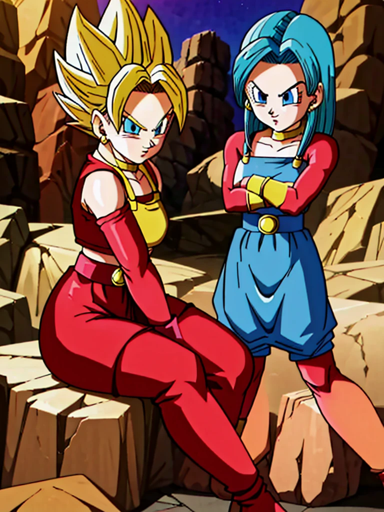 masterpiece,dbsuper style,
bulla, super saiyan, ssj4, Blondie hair, ssj4,super Saiyan, blue eyes, red hairband, hoop earrings, 
gold choker, bare shoulders, red leather crop top, midriff, belt, red elbow gloves, red leather skirt, red thigh boots
 ((Saiyan aura )),super Saiyan, ssj4, Golden aura , shinning bio-sparks, Golden Super Saiyan aura