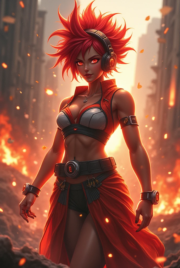 night，volcanoes，raging fire，Phoenix，flaming hair，golden eyes，red bikini，tattoo，boots，flame magic