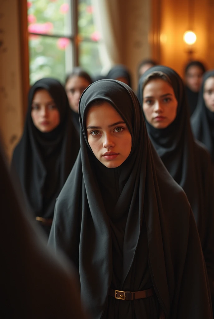 Prompt: A realistic movie scene featuring Harry Potter characters Ron, Hermione, Harry, Draco, and others, with female students wearing Pakistani hijabs and male students in traditional white Islamic clothing, equal number of male and female students, highly detailed, cinematic lighting, rich colors, magical atmosphere, inspired by J.K. Rowling's wizarding world, 4k resolution, artstation quality.
Negative prompt: cartoonish, poorly drawn faces, out of frame, low quality, bad anatomy, blurry, unnatural poses, ugly clothing, low contrast.