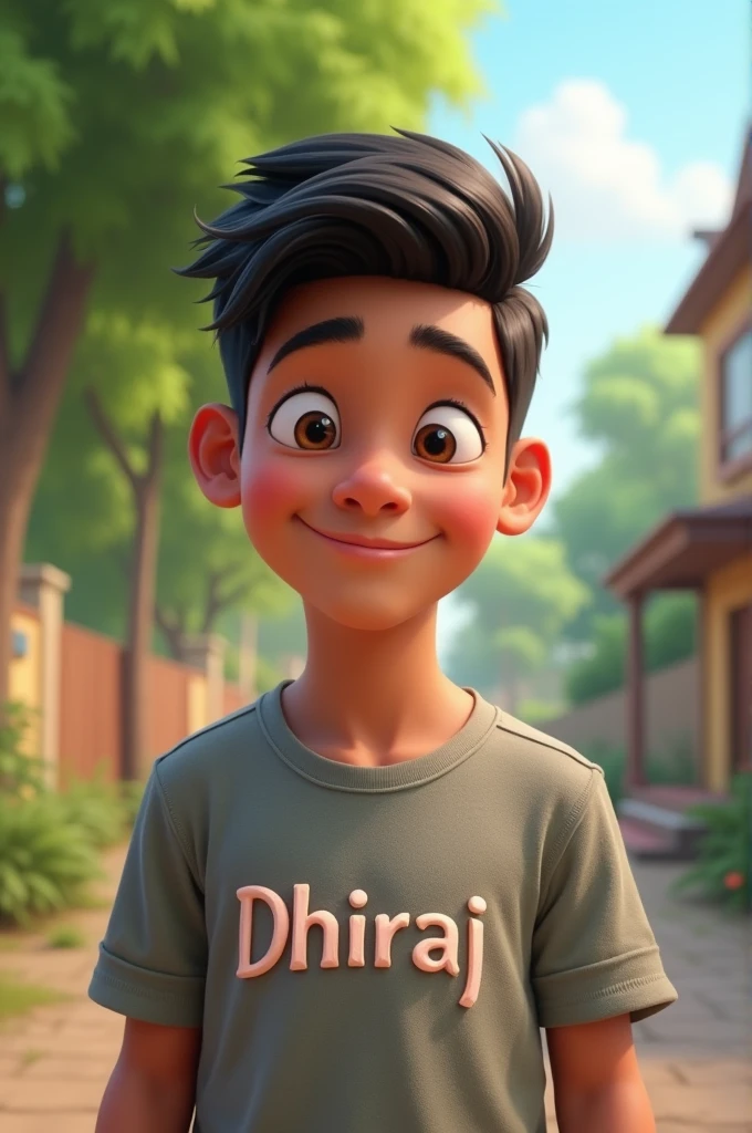 Adult chubby boy with dark colour skin wearing a t-shirt on which "gaurav" is written