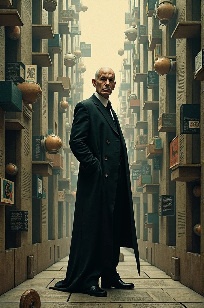 Bald old man and glasses sitting in a wheelchair he stands with a thoughtful expression, at which another man in a leather coat is by his side smoking cigarettes. (((Art style movie poster)))