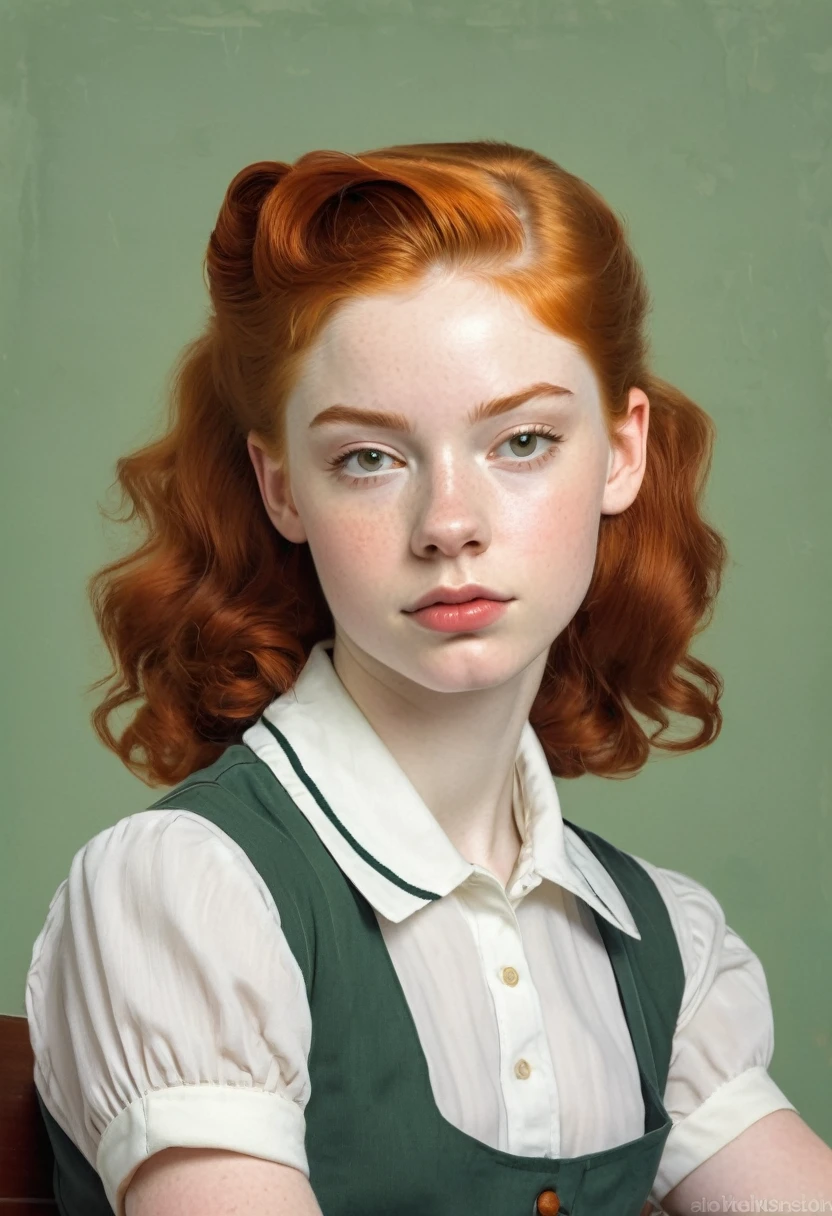 arafed woman with red hair and blue eyes wearing a white blouse, refined editorial photography, editorial portrait, sardie sink, elle fanning portrait, fine art portrait photography, fashion model portrait, monia merlo, by Emma Andijewska, soft portrait shot 8 k, by Andrei Kolkoutine, pale porcelain skin, editorial photography, portrait of a beautiful model, Alice inspired dress in wonderland (Ultra-realistic image), (Hair in high quality), (Body in high quality), UHD Photography