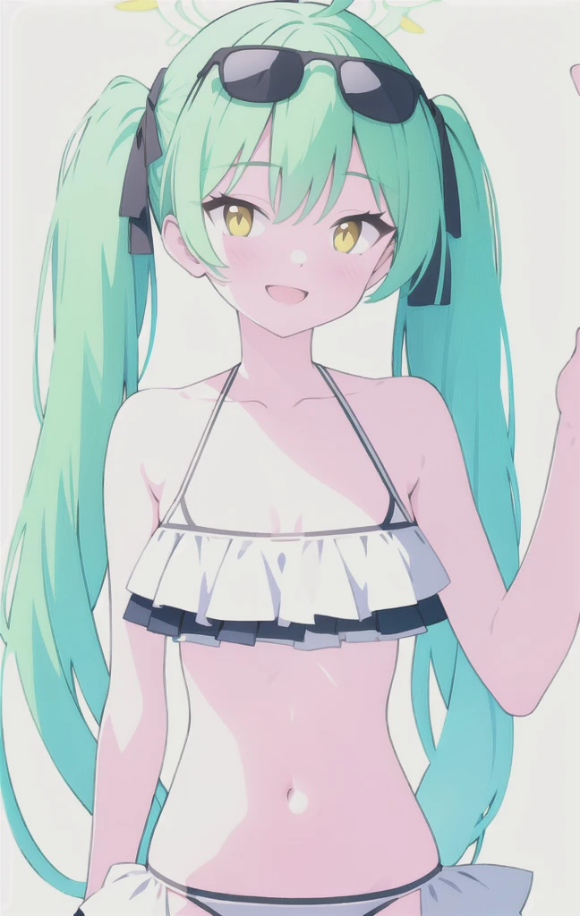1girl, smile, upper body, medium breasts, black background, pink and light green hair, multicolored hair, gradient hair, camisole, panties, (cowboy shot)