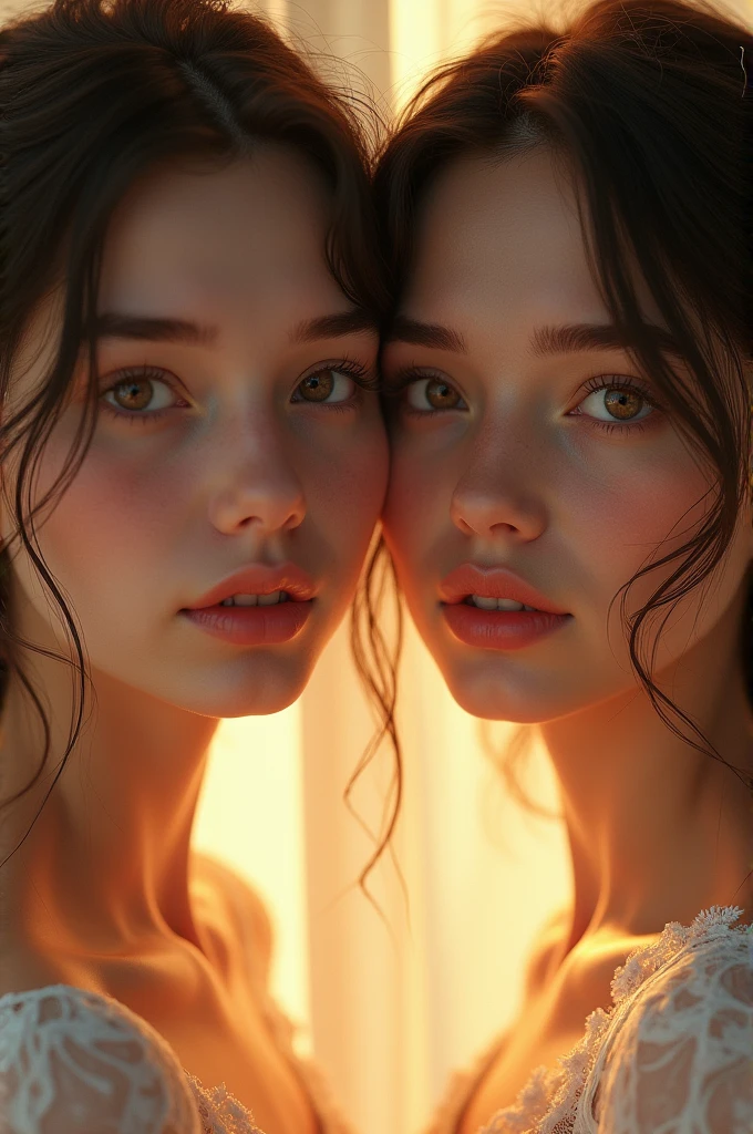 analog film, photographic, dynamic composition, sharp focus, shadow, cinematic lighting, highly detailed, aesthetic, 
detailed face, skin texture, pose, dynamic angle,
two girls, intimate, intense emotion, cheek to cheek, facing viewer, nsfw,