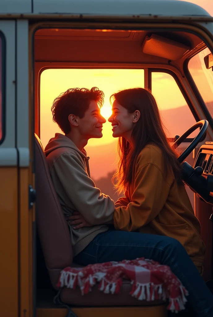 Couple inside u.the kombi looking up
