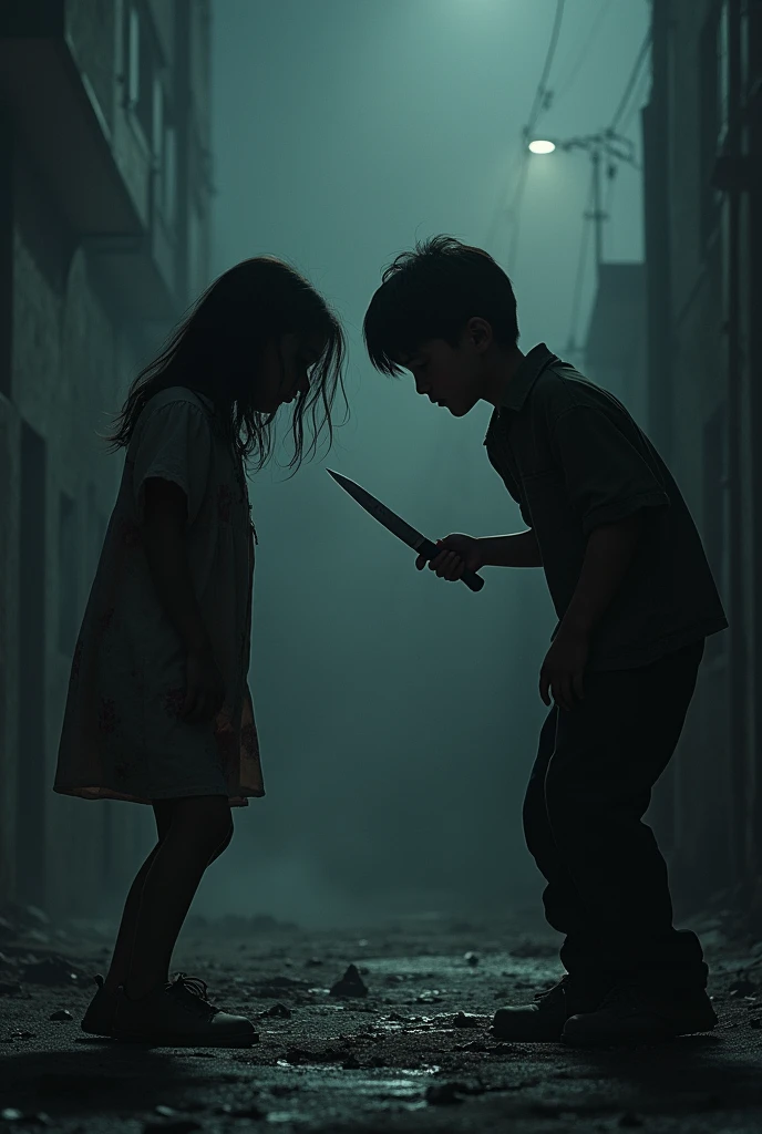 A boy hitting a girl in the face, while the girl is pooping, hyper realistic
