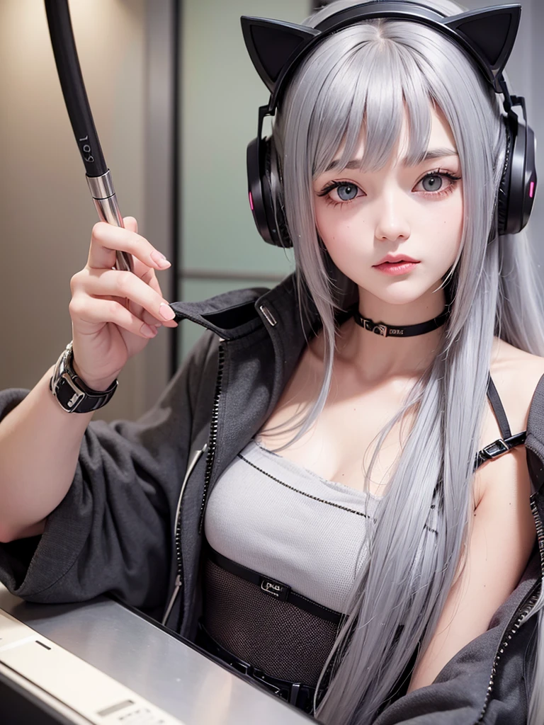 ((best quality)), ((masterpiece)), Snow mountain, ((ultra-detailed)), extremely detailed CG, (illustration), blizzard, ((detailed light)), (an extremely delicate and beautiful), 1girl, solo, ((cowboy shot)), ((cute face)), (beautiful detailed eyes), red eyes, white hair, shiny hair, colored inner hair, Ice rose, Ice hair ornaments, adorns, depth of field, [ice crystal], caustics, lens flare, bokeh, crystal, ((floating hair)), ((chromatic aberration)), ((caustic)), ((disheveled hair)), watercolor_(medium), detailed background, fluttered detailed splashes, beautiful detailed sky, sitting in front of a gaming setup, RGB lighting, gaming monitors, keyboard, mouse, headset, futuristic gaming chair, gaming environment((hair color is white ))
