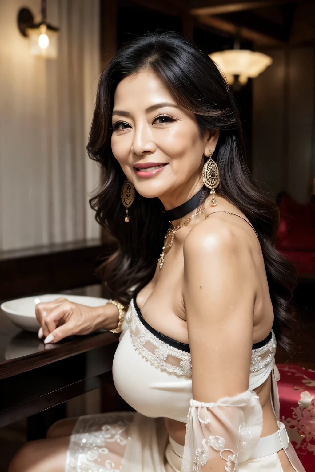 75 years old mom milf Korean, Lady large earring Big choker navel piercing decoration A bracelet realisitic Gorgeous Madame Beautiful Mature Woman sexly Smile Gentle woman navel piercing 4K High quality Examination room nurse Gorgeous Madame Beautiful Mature Woman