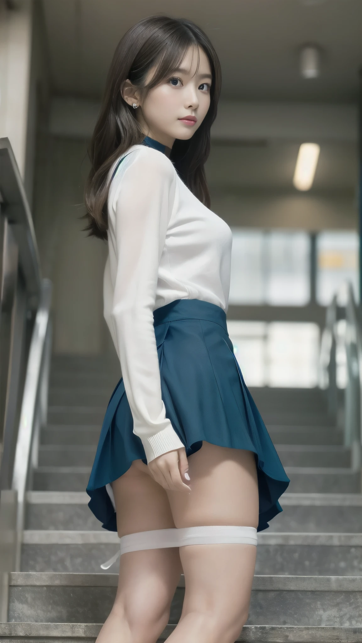 (((Lift your skirt slightly to reveal your T-back..:1.5))), (from below: 2),
Perfect Japanese Woman, 20 years old, (standing on the airport stairs:1.3), (((stewardess uniform:1.3))), (arched backrest:1.3), White skin, Full body painting,
Hair light, professional painting, Dynamic angle shot, film grain, Blinding light, ray tracing, dynamic lighting, Camera tilt, lens flare, (((masterpiece))), ((best quality)), ((complicated)), ((realistic)), (50mm sigma f/1.4 ZEISS lenses, f1.4, 1/800s, ISO100, painting:1.1), aspect, mature woman, very familiar, shape, 1 girl, big bust, beautiful and delicate eyes, twin tail, Bam no, black hair, brown eyes, earring, familiar background, perfect eyes, fascinating eyes, looking at viewer, From shape-based, ((masterpiece)), (familiar), perfect face