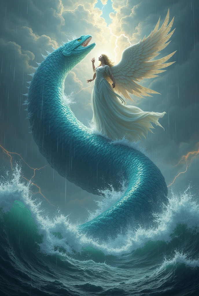 Long-haired mermaid flies in the air in front of rocks, Scylla and Charybdis, Earth goddess mythology, sirens, octopus goddess, Beautiful depiction, rebirth symbolism, promotional art, a mermaid in the sea, who was born from the sea, The legend of cryptic creatures, author:Thomas Allen Kopera, Surreal!!!, female protagonist