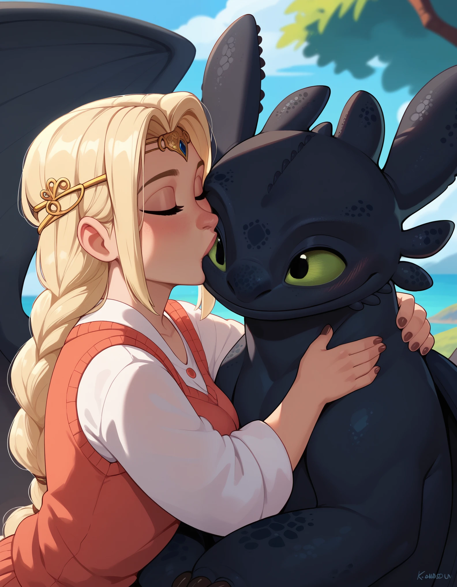 black dragon toothless, Stitch and Toothless | How to Train Your Dragon are Cuddle together, Toothless | How to Train Your Dragon Kissing Stitch on his forehead Super Cute