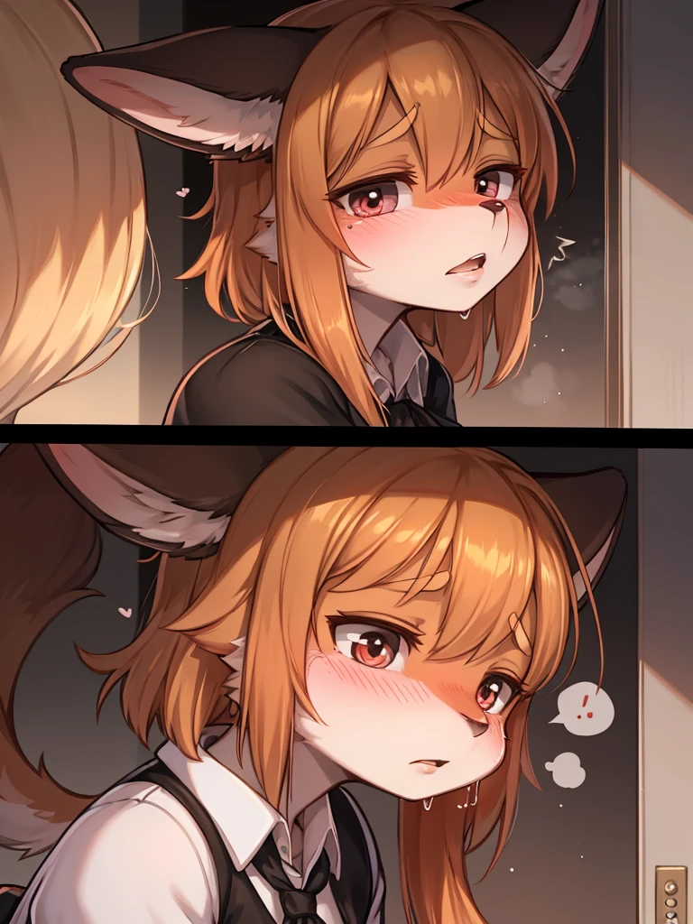 1boy, 1girl, (((blowjob))), Catgirl, (blonde hair), braid, detailed face, blonde ears, ((face close-up)), Yellow eyes, expressive eyes,
BREAK,