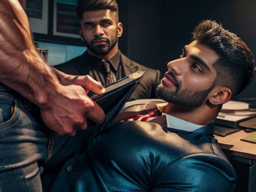 In business suit with tie Indian desi beared daddy hunk getting wild penis sucking by his 20 years old boy, pornography, sex, sucking, wild sucking, wild sex poses, white cream dripping from penis 