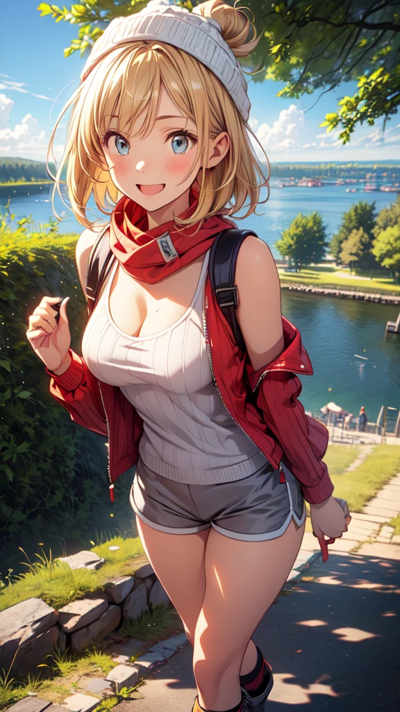 ((Highest quality)), ((masterpiece)), (be familiar with),Akane Sawatari,nsfw,((Small breasts)),((Pointy nipples)),Tattoo of the uterus, Red hoodie,Shorts
