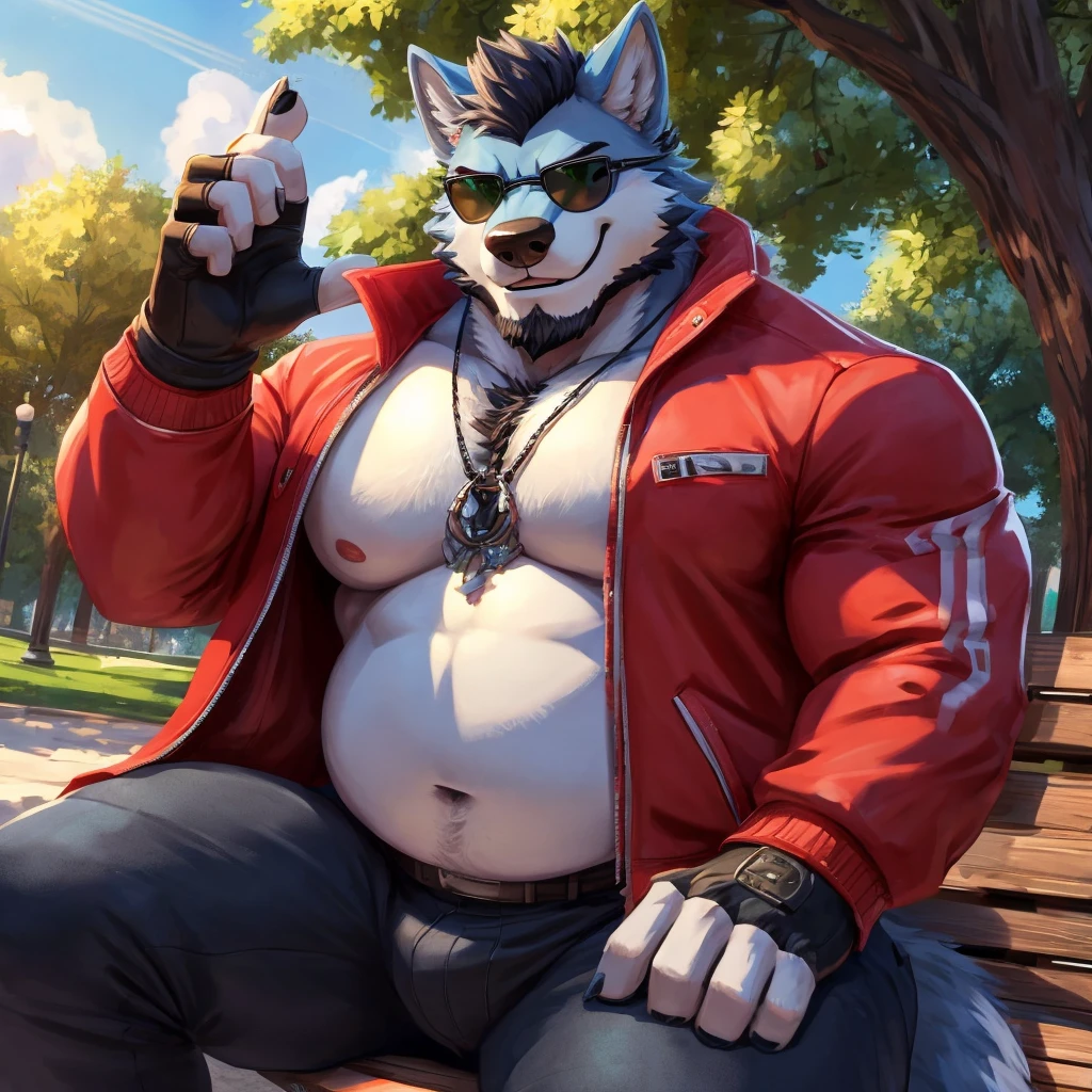 high resolution, (masterpiece: 1.4), (60 years old wolf male), dilf, gray hair, brown eyes, high detail eyes, blue jeans, fly unzipped, (jeans down), jeans open, jeans around thighs, (huge penis:1.1), thick penis, (huge testicles:1.1), (flaccid), flannel shirt, rolled sleeves, buff, muscular, big arms, wide shoulders, chubby, belly, retro, (retro diner:1.2), detailed backround, seated, smiling, by darkgem, 