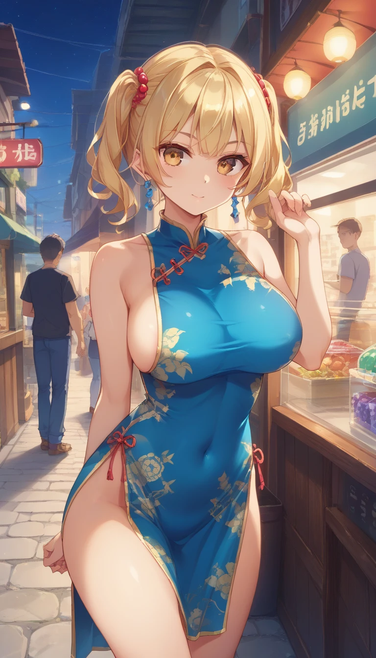 China dress、blue、Golden dragon embroidery、Big Breasts、Blonde、Golden Eyes、Rainbow colors、transparent、Glass、lighting、mystery、Atelier、Large amounts of medicine、Portion、Item Shop、wooden、Adventurer
、Back Alley、Suspicious shops、Sense of devastation、Back store、mafia、Underworld、night market