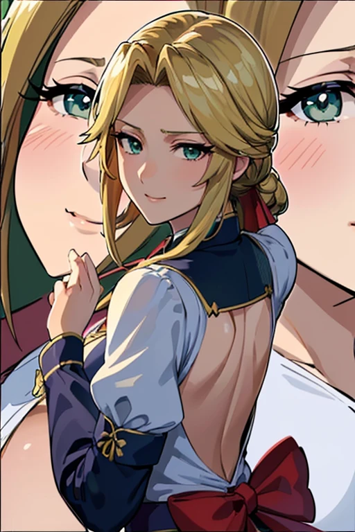 score_9, score_8_up, score_7_up, rating_safe, 1girl, solo, Pixel_Art, Fate/Zero, saber, blue eyes, yellow hair, short hair, attached hair, side bangs, big breasts, revealing clothing, harem outfit, collarbone, backless, topless, cross halter, necklace, loose sleeves, bracelet, bare shoulders, navel , hip vent, harem pants, cowboy shot, v, raise hand, look at viewer, simple background, red background, heart background, blush, naughty face, smile, half-closed eyes, nude, ecchi, dragon tails, turn your back, big butt, hentai, porn, very hot