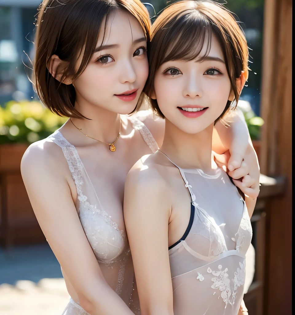 Highest quality、8k、Best image quality、Professional Lighting、Natural light、Ultra-high resolution、Clear photos、Beautiful and delicate skin、No makeup、thin、very cute３people々々々、(Bian、same-sex love、Love Each Other)、White skin、(Very short hair:1.6)、Brown Hair、(Small breasts、Flat Chest)、Large erect nipples、Exquisite appearance、(Affectionate３people々々々:1.8、kiss３people々々々:1.8、Embrace each other:1.8、Put your lips on it:1.6)、Detailed Background、３people々々々々idol group member:1.6、(Wearing white underwear:1.8、Small underwear、See-through underwear)、Full body photo、(Expressions of joy、Ecstasy)
