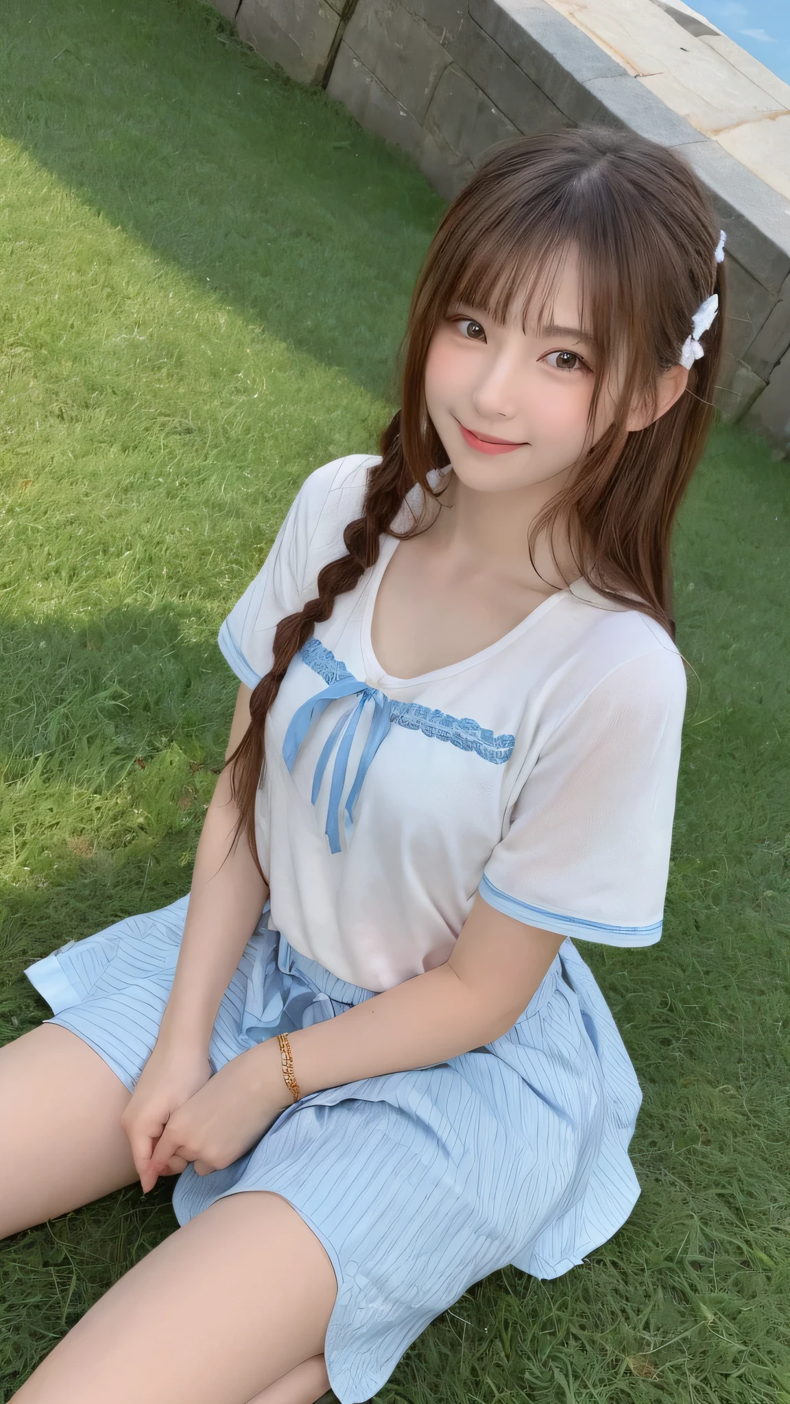 Beautiful girl at 6 :1.85,Baby Facera-flat chest:1.85、Ultra short height、An innocent smile,cute,Primary school stuy school uniforms,Summer clothesyour back in bed、Nipples are visible、Blonde、blue eyes