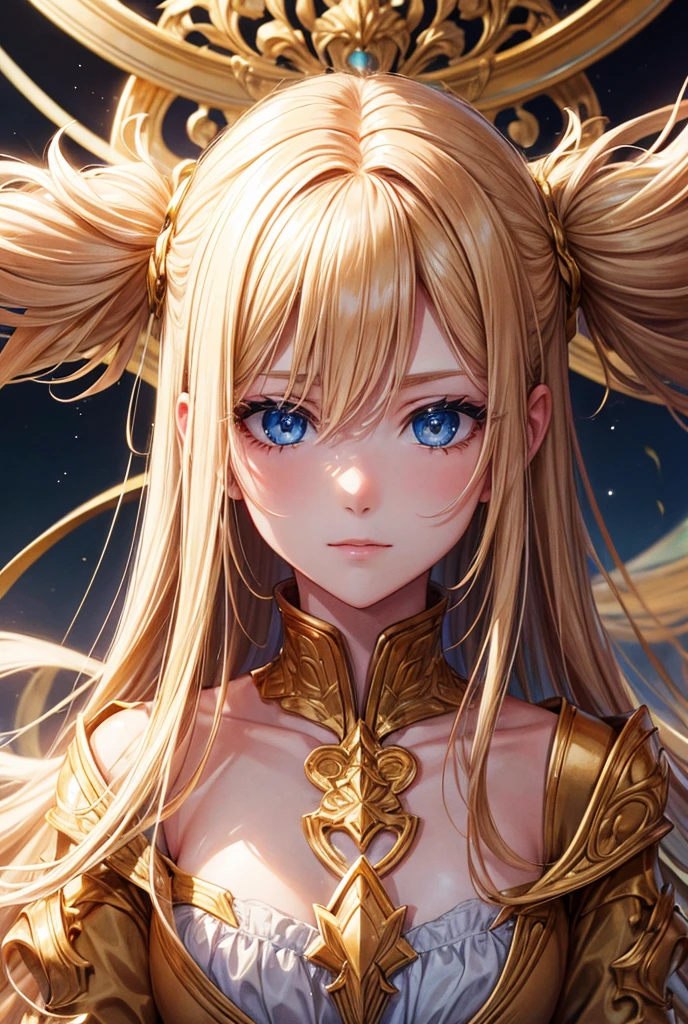 Best Quality, Masterpiece, Upper Body, Women, Windblown Blonde Hair, Glowing Eyes, Steampunk, Almond Eye
