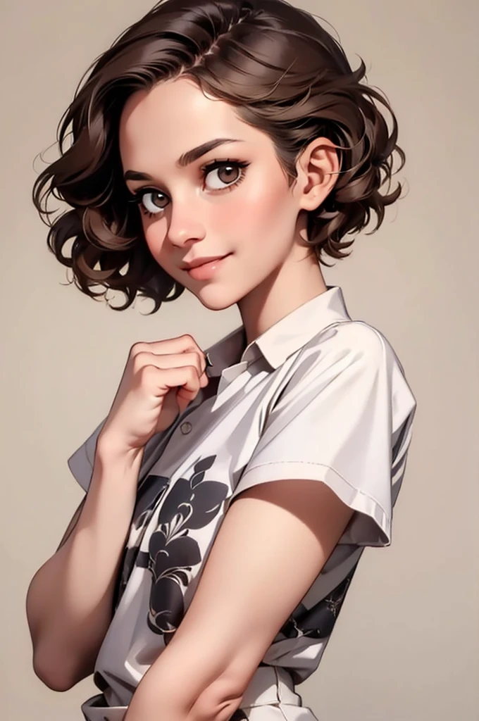 ((masterpiece, best quality)) , front，Black short hair，shirt，Gentle smile，Child, girl。Brown eyes，