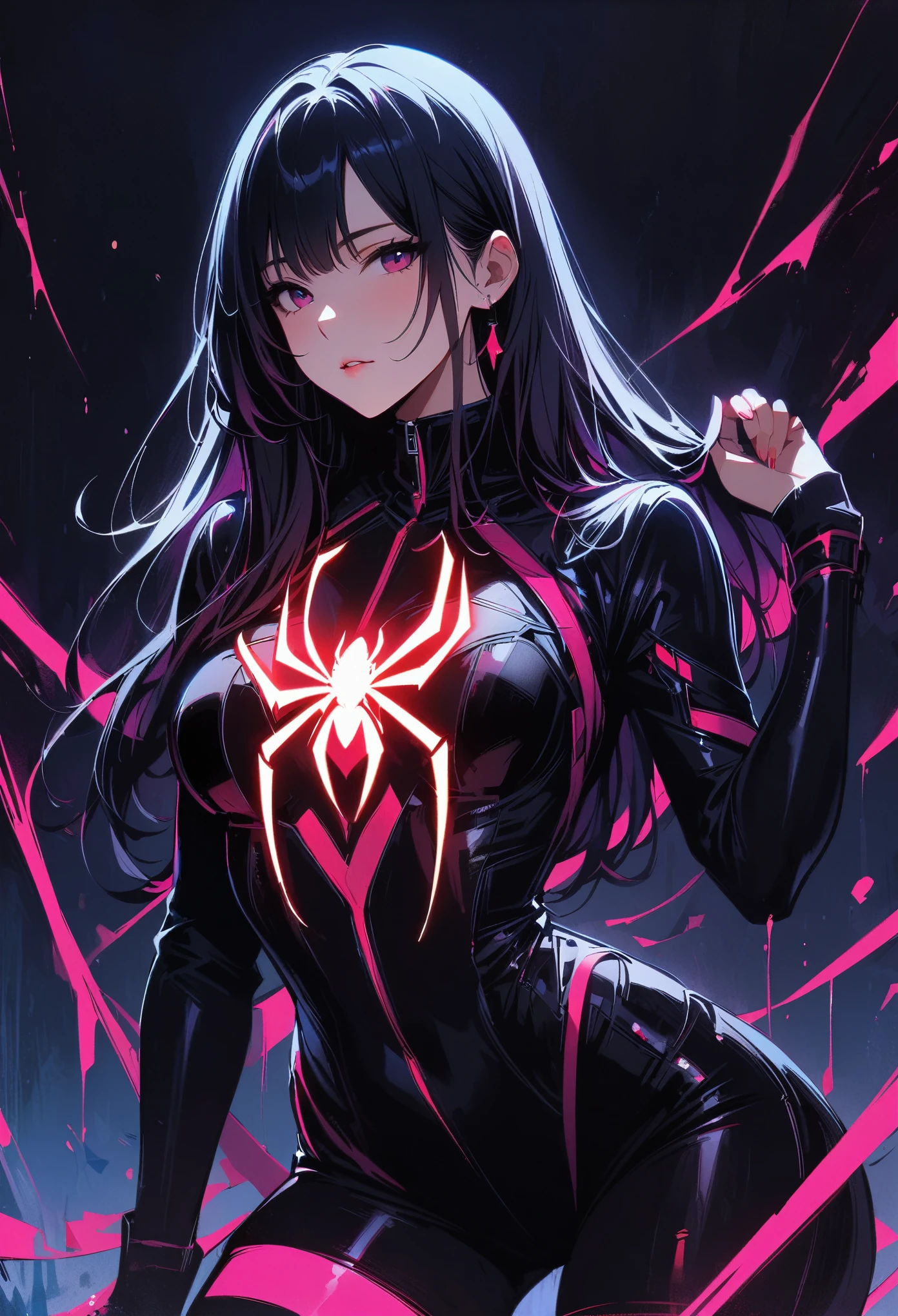 (One girl:1.3), alone, (((Very Detailed face)))), ((Very detailedな目と顔)))), beautifulディテールの目,Spider Girl、beautiful生脚、beautifulへそ、beautiful乳、Big 、 Body parts__, Official Art, Unified 8k wallpaper, Very detailed, beautiful and beautiful, beautiful, masterpiece, 最high quality, Leotard Spider Suit、original, masterpiece, Ultra HD Photos, 最high quality, Ultra-high resolution, Realistic realism, sunlight, Full body portrait, Great beauty, Dynamic pose, Delicate face, Vivid eyes, (from the front), She's wearing a Spider-Man suit, Red and black color scheme, Spider, Very detailedな都市の屋根の背景, rooftop, Overlooking the city, Detailed face, Detailed, intricate and busy background, Messy, nice, milky, Very detailedな肌, Realistic skin detail, Visible pores, Clear focus, Volumetric Fog, 8K Ultra HD, Digital SLR, high quality, Film Grain, Fair skin, Photorealistic, Lomography, Future dystopian megalopolis, translucent