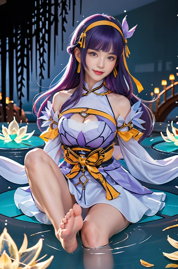 Kagura water lily, umbrella, 1 girl, realistic, ultra detail