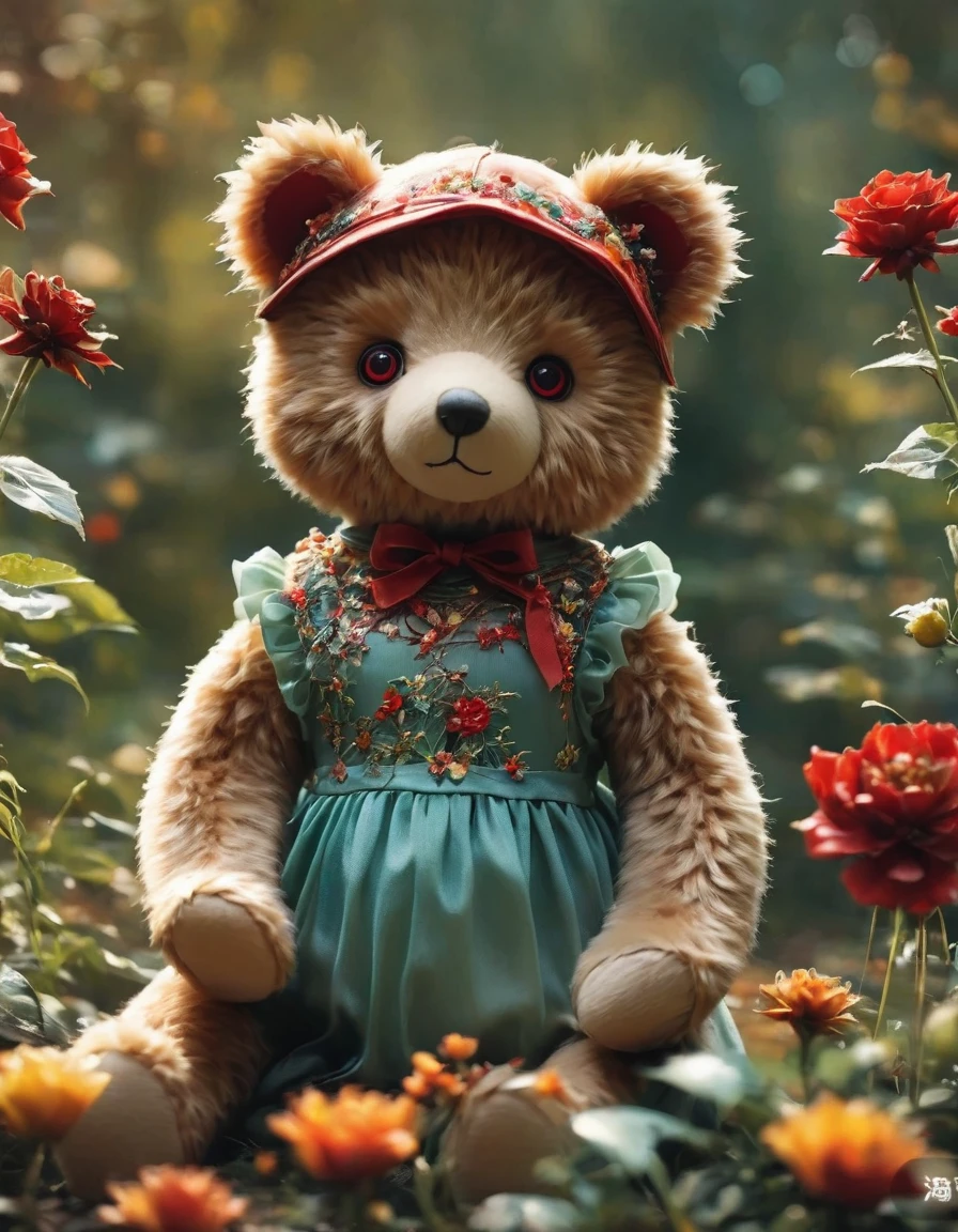 (masterpiece, best quality: 1.2),1 Scary Teddy Bear，Delicate red eyes,giggle，,(),，Take a knife，Low light，forest,，Horror atmosphere,Ultra HD, masterpiece, High Detail, high quality, best quality, high resolution