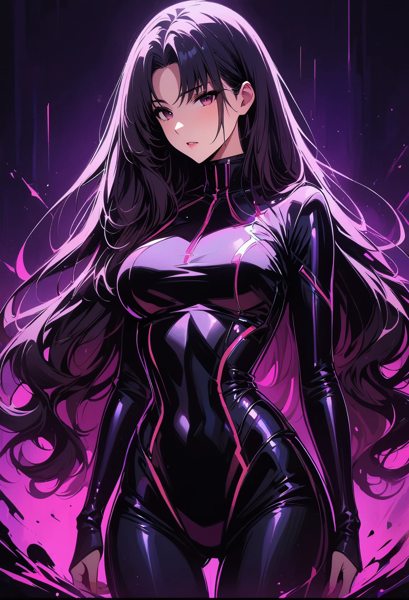 Rin Tohsaka,(masterpiece, best quality:1.2), Black Light Art,1 girl, solitary,Tight Fit衣,Chest,Tight Fit衣,Tight Fit