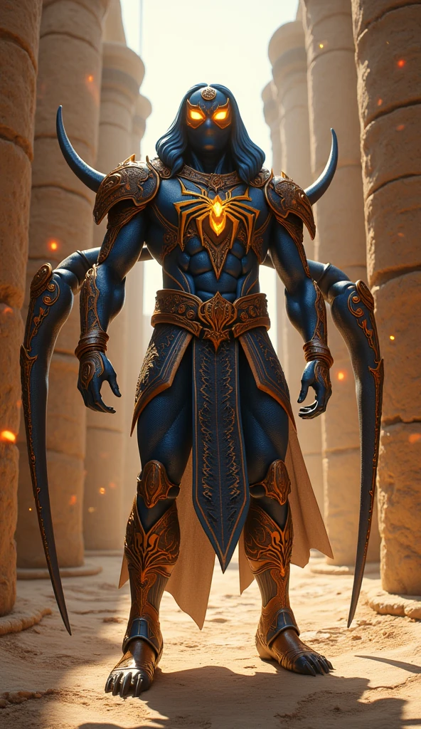 (Anubis), god of Egypt, waking up furious from his long sleep, with blue eyes, teeth grinding, anime features, realistic features, 8k, high quality