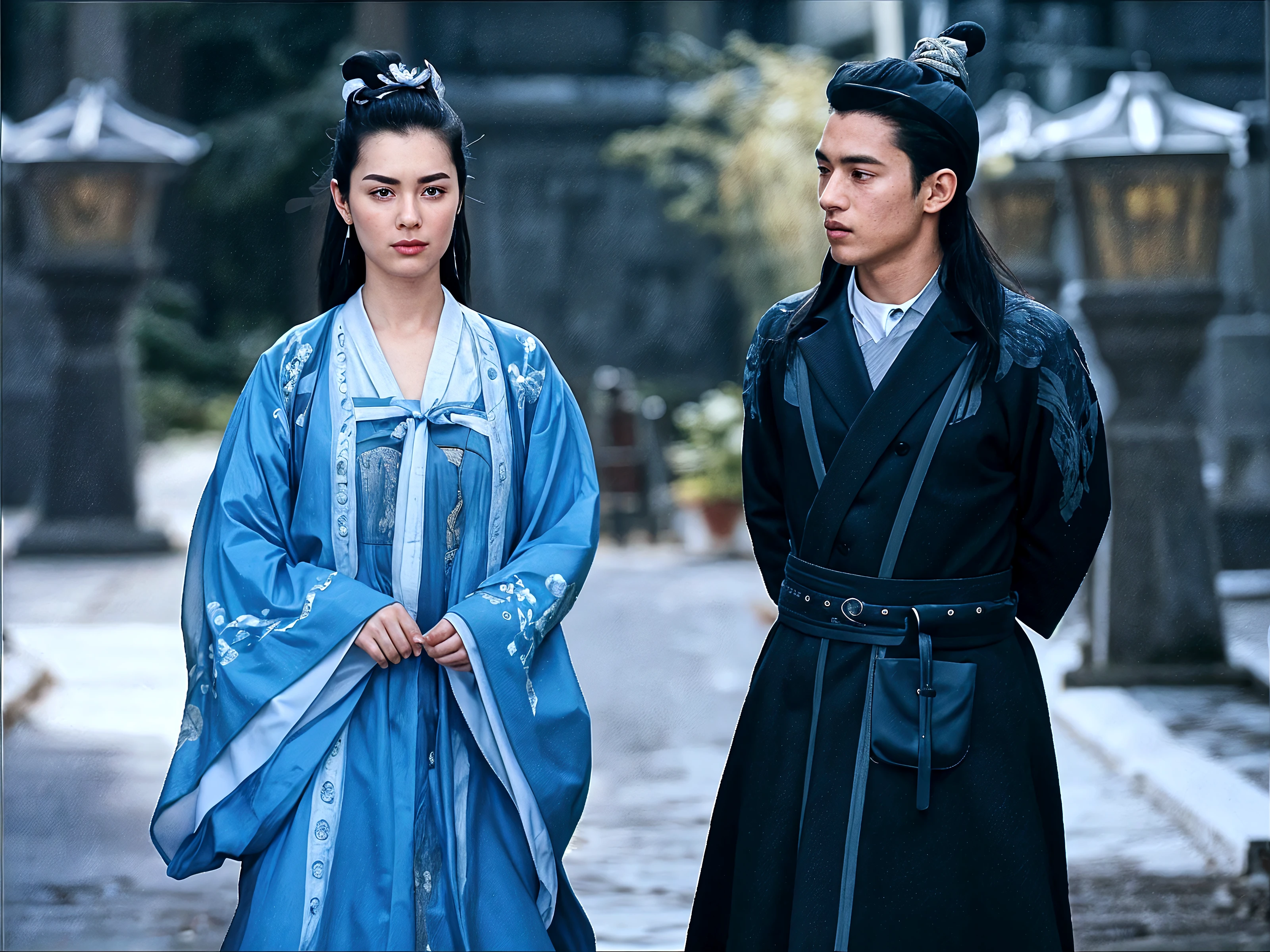 Men and women of Araved sit on stones in the field, zhang daqian, Wuxia, Ruan Jia and Fenghua Zhong, feng shu, a young woman as genghis khan, full-body wuxia, jin shan, heise-lian yan fang, tang mo, inspired by Zhu Derun, Yan --auto