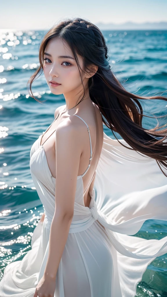 (Yoona), high quality, 8K Ultra HD, A beautiful double exposure that combines an goddess silhouette with sunset coast, sunset coast should serve as the underlying backdrop, with its details incorporated into the goddess , crisp lines, The background is monochrome, sharp focus, double exposure, by yukisakura, awesome full color,