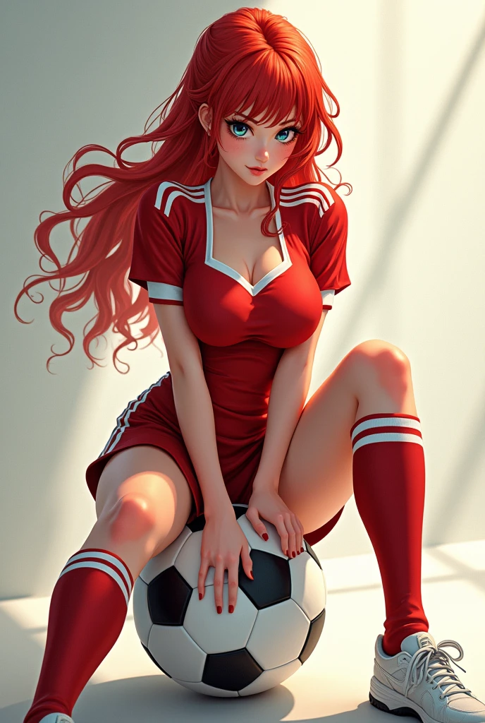 Create a realistic AI image of Rose blackpink, with tattos minimalistic, piercing, red hair long and Corinthians footeboll shirt