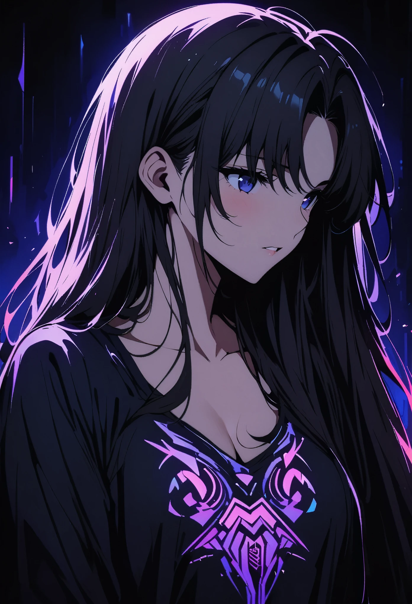 Rin Tohsaka，(masterpiece, best quality:1.2), Black Light Art，1 girl, solitary，Chest