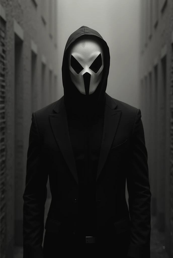 lizoldBS_soul3142,1 male, White rabbit mask with creepy smile and yellow bloddy teeth , completely Black hoodie, steampunk, dystopia, ethereal, detailed, masterpiece, best quality, dramatic lighting, full body