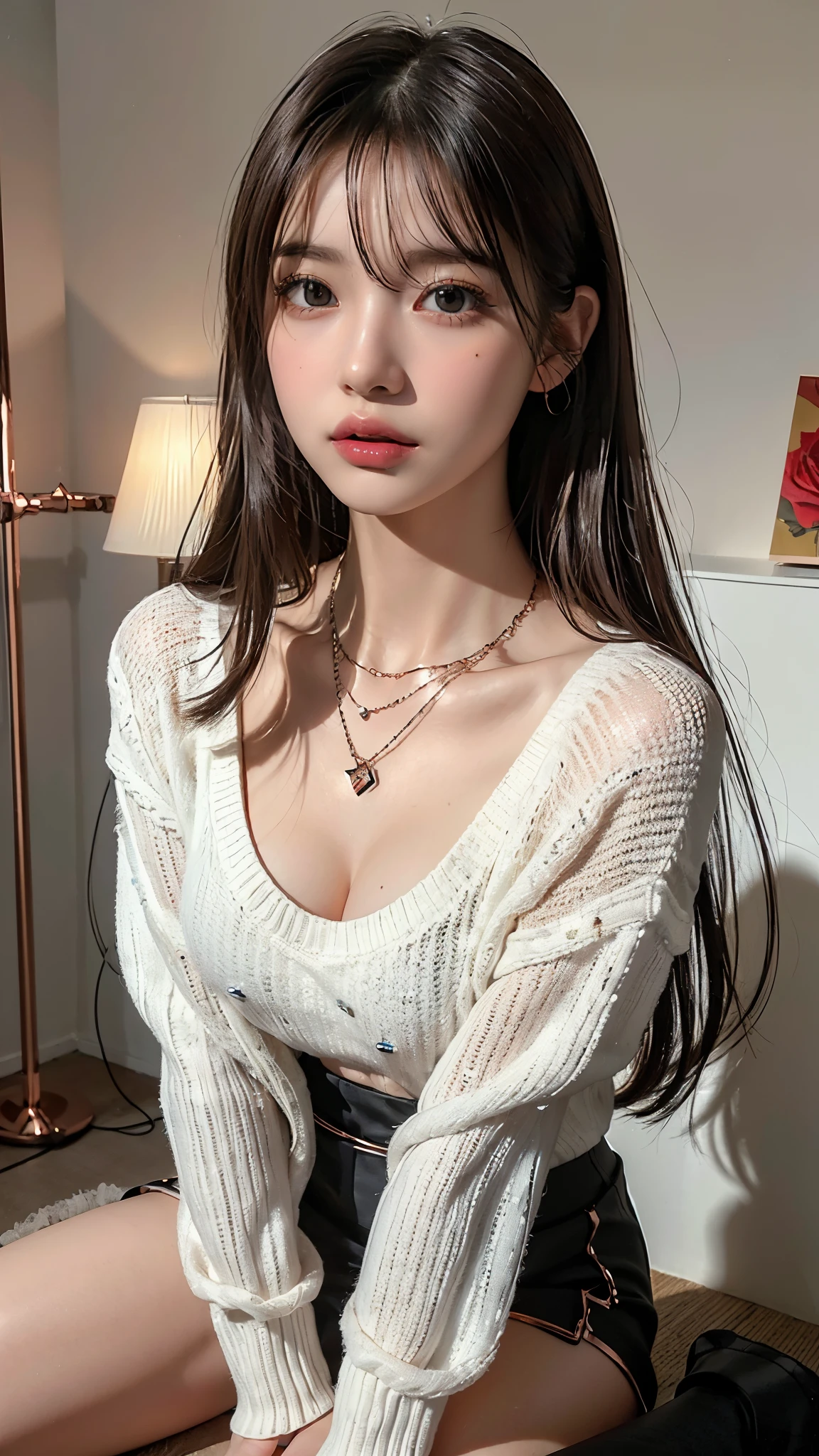 a close up of a woman sitting on a bar with a drink, gorgeous young korean woman, brown sweater, korean girl, beautiful young korean woman, korean women's fashion model, ulzzang, heonhwa choe, bae suzy, cute korean actress, lee ji - eun, lee ji-eun, beautiful south korean woman, korean woman