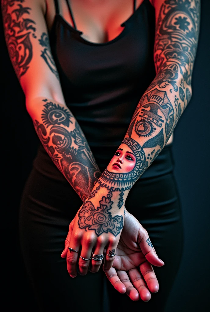 ((best qualtiy)), ((tmasterpiece)), (The is very detailed:1.3), Kizi,Raised sexy,detailed tattoos,No ,don't have clothes,no pant,long whitr hair,NSFW,