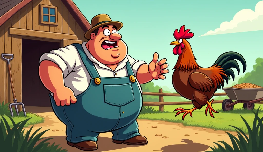 Very American, (1man), gay chub, old fat man, exaggerated obese body proportions, ((obese body)), ((ball belly)), love handles, fully nude, big moobs, exaggerated penis, farmer, farm scene, cowboy boots